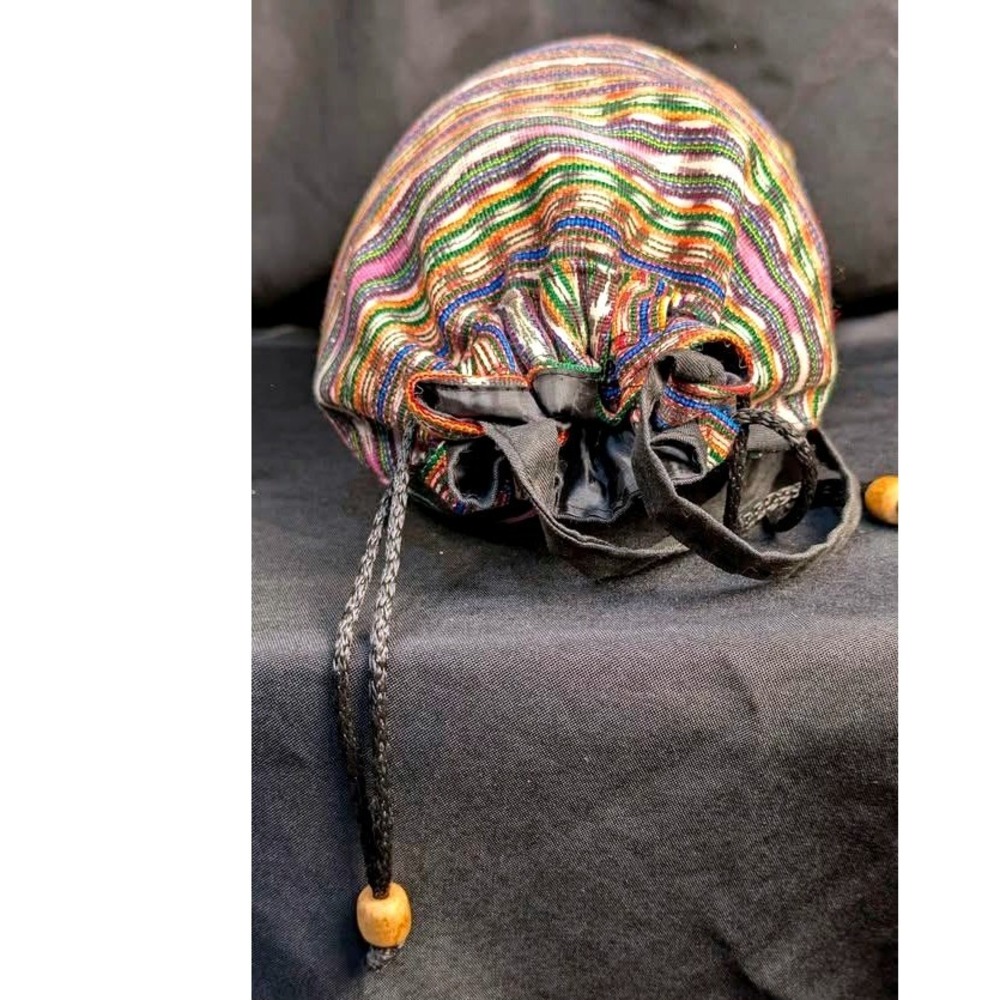 Vintage Cancun Mexico Embroidered Drawstring Bucket Bag Boho Artisanal Souvenir - Picture 11 of 15